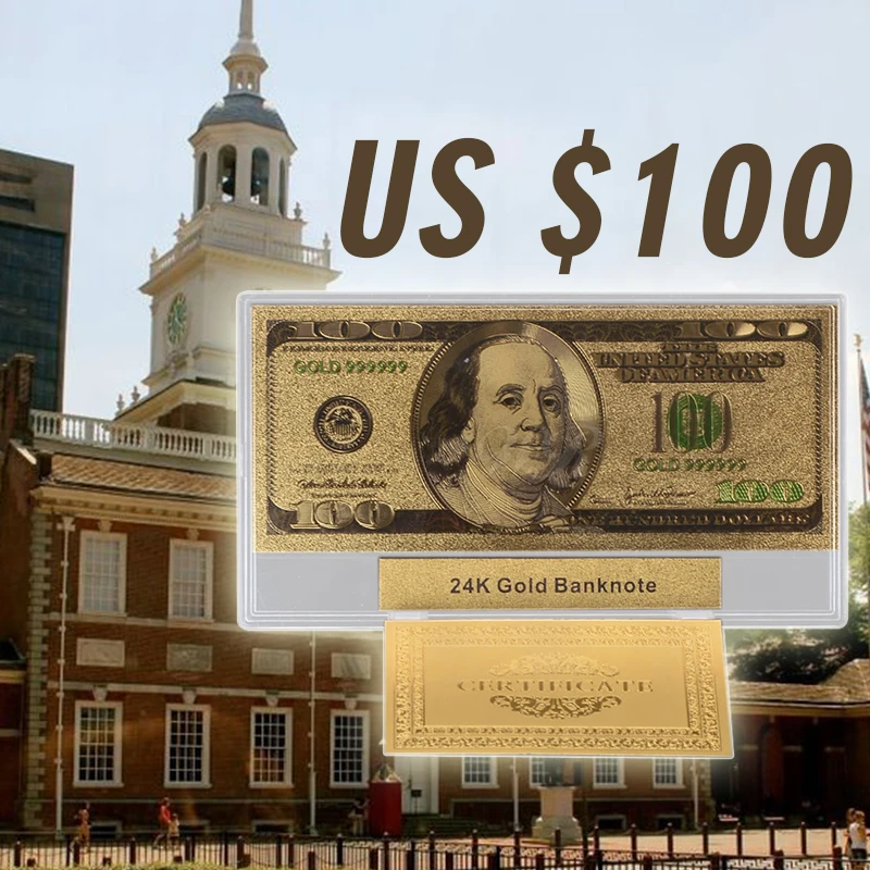 WR Американский 100 доллар 24k золото банкнота дома декоративные США Золотая фольга