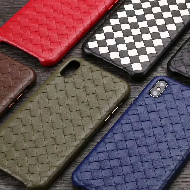 

4 Colors Woven Pattern Genuine Leather Full Edge Case For iPhone XS MAX/ XS/ X/ XR Sheepskin Back Phone Cover For iPhone XS MAX