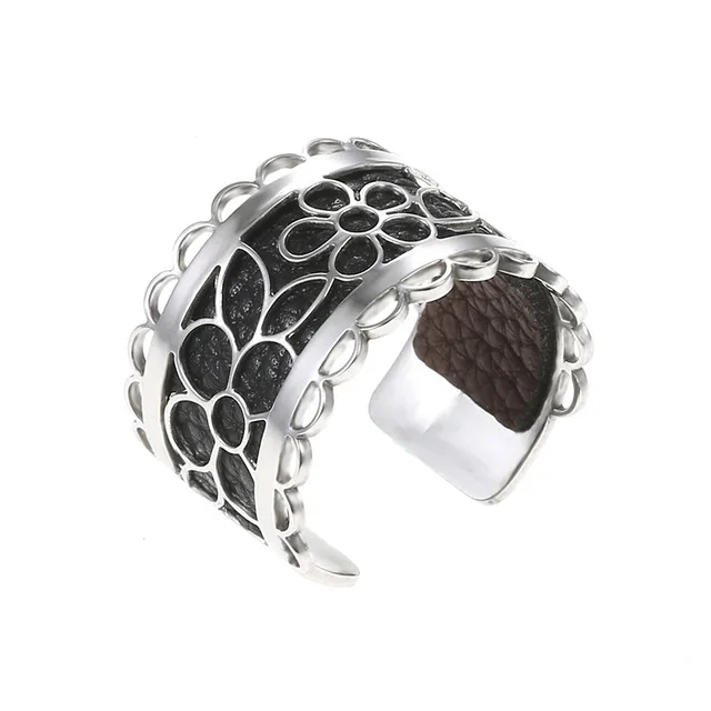 black Legenstar Inca серебряные кольца с открытым цветком для женщин Bijoux Homme кольца из нержавеющей стали с возможностью изменения размера Реверсивные кожаные кольца Bague летние - Цвет основного камня: black
