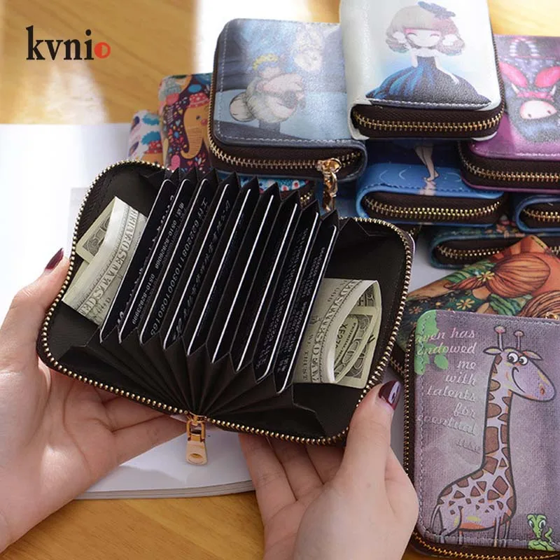 KVNIO Мини милый мультфильм печатных мульти-карты женский бумажник практическая Карточка Чехол для женщин 9 Слот 2 портмоне