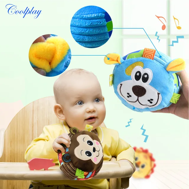 

Colorful Cartoon Animal Children's Ring Bell Ball Baby Cloth Musical Learning Toy for kid Hand Lovely Grasp Shaking Rattle Ball