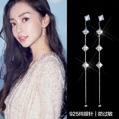 Простой atmospheres925 серебряные иглы бахрома длинные Серьги|earrings earring|earrings longearrings simple