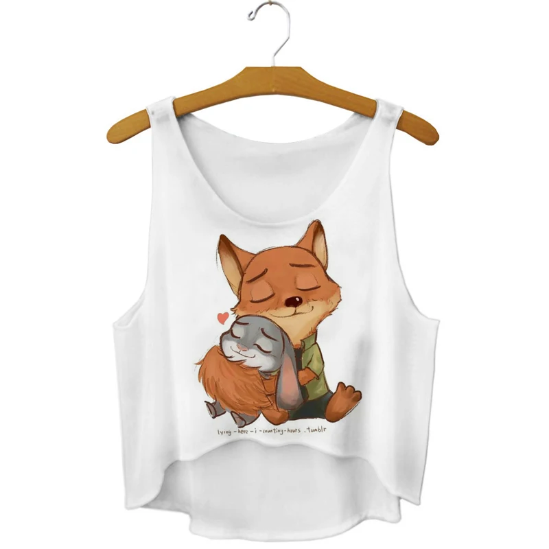Dingtoll новые модные Мультяшные лисы Любовь Кролик кроп топы милые Kwaii Tumblr Топы Mujer