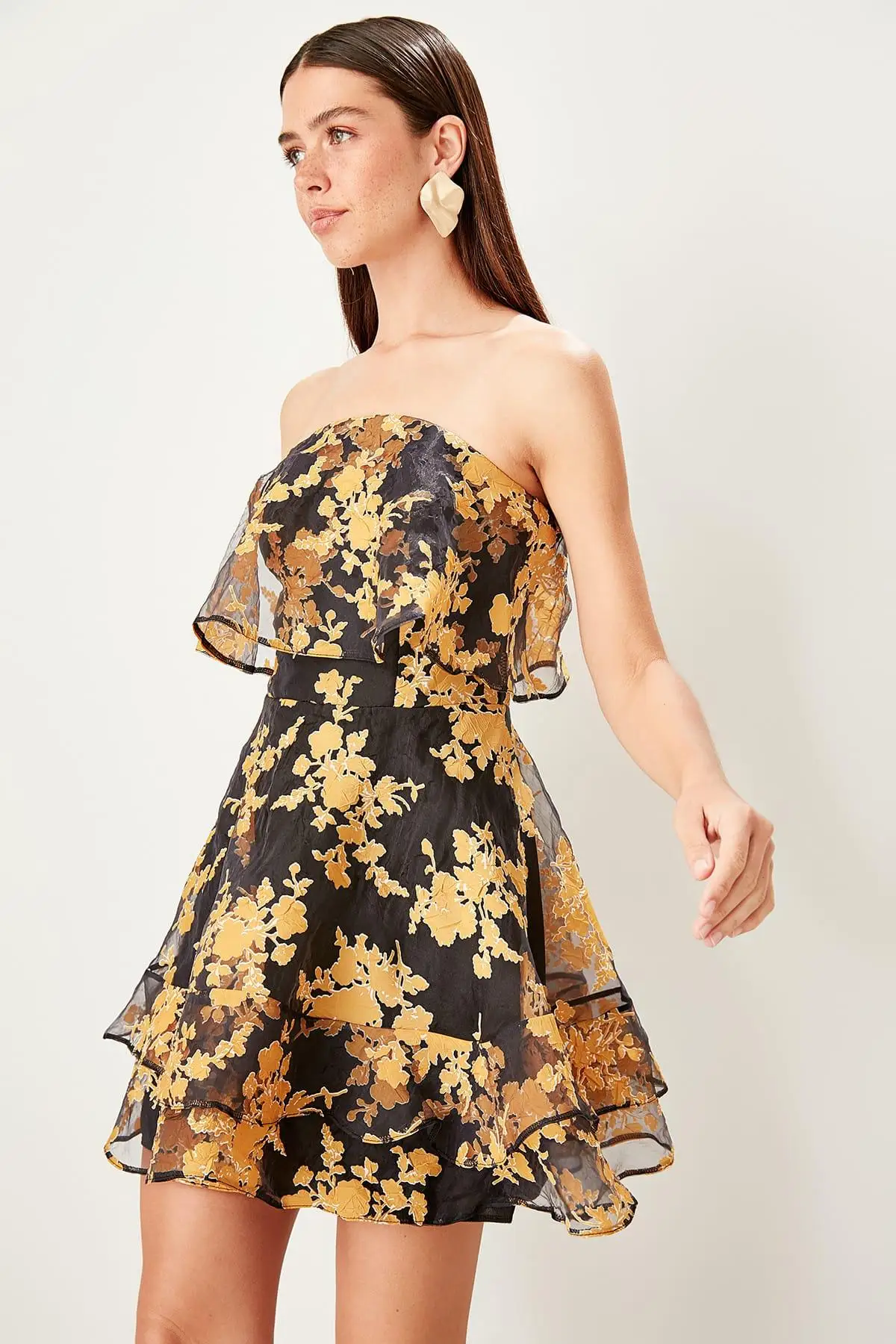 Trendyol желтый маховик Деталь Платье TPRSS19UT0167 | Женская одежда