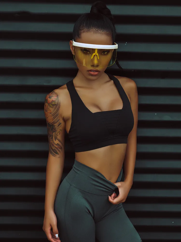 High-intensity Exercise Support Sports Bra Push up Chest Elastic Fabric Patchwork Fitness High impact Gym Yoga bra padded Top