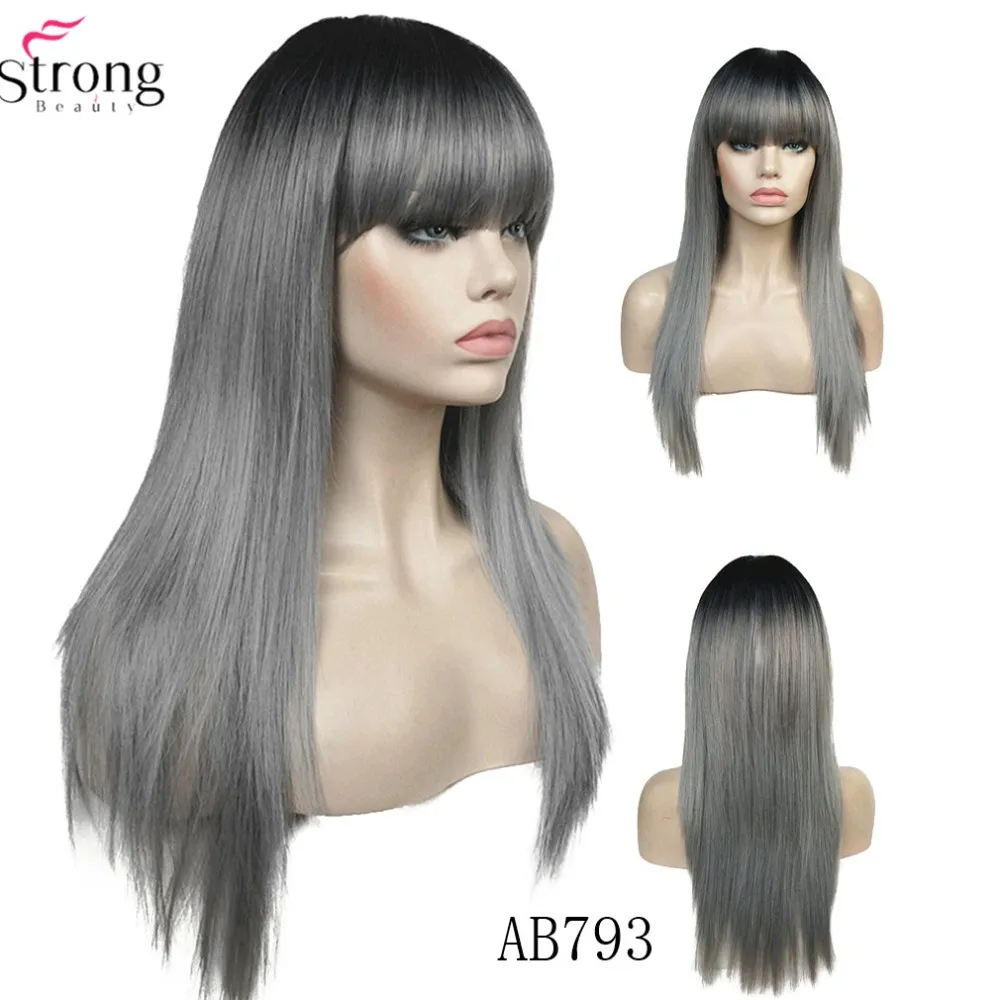 StrongBeauty Женские синтетические парики матовый Омбре длинные прямые Аккуратные взрыва стиль Natura парик блонд