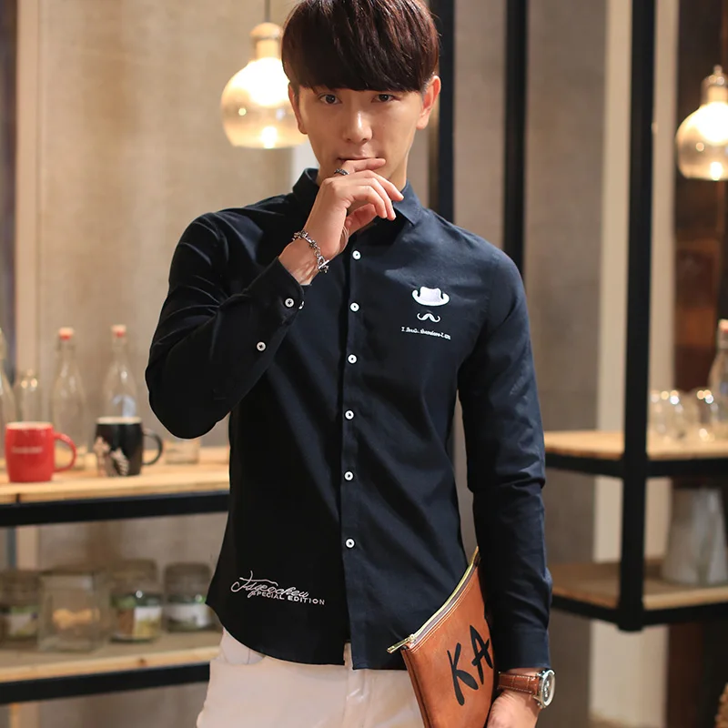Новый бренд мужской Случайные Рубашки С Длинным Рукавом Белый Черный Синий Небо