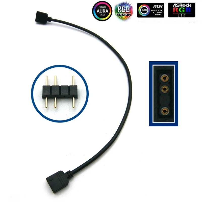 Материнская плата AURA RGB разветвитель Интерфейс 12 V/5 V прибор приемно-D-RGB синхронизации концентратор передачи мм, удлиняющий кабель, для ASUS GIGABYTE MSI - Цвет лезвия: 3Pin Extender Cable
