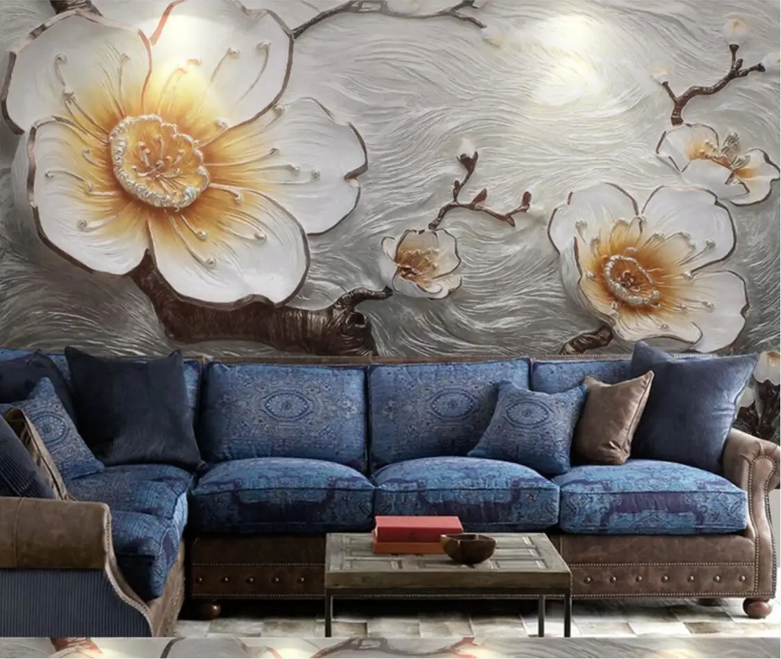 

Embossed Flower Wallpaper Wall Mural 3d Photo Wallpapers Murals Wall Paper Luxury Home Decor Floral Contact Paper Customize