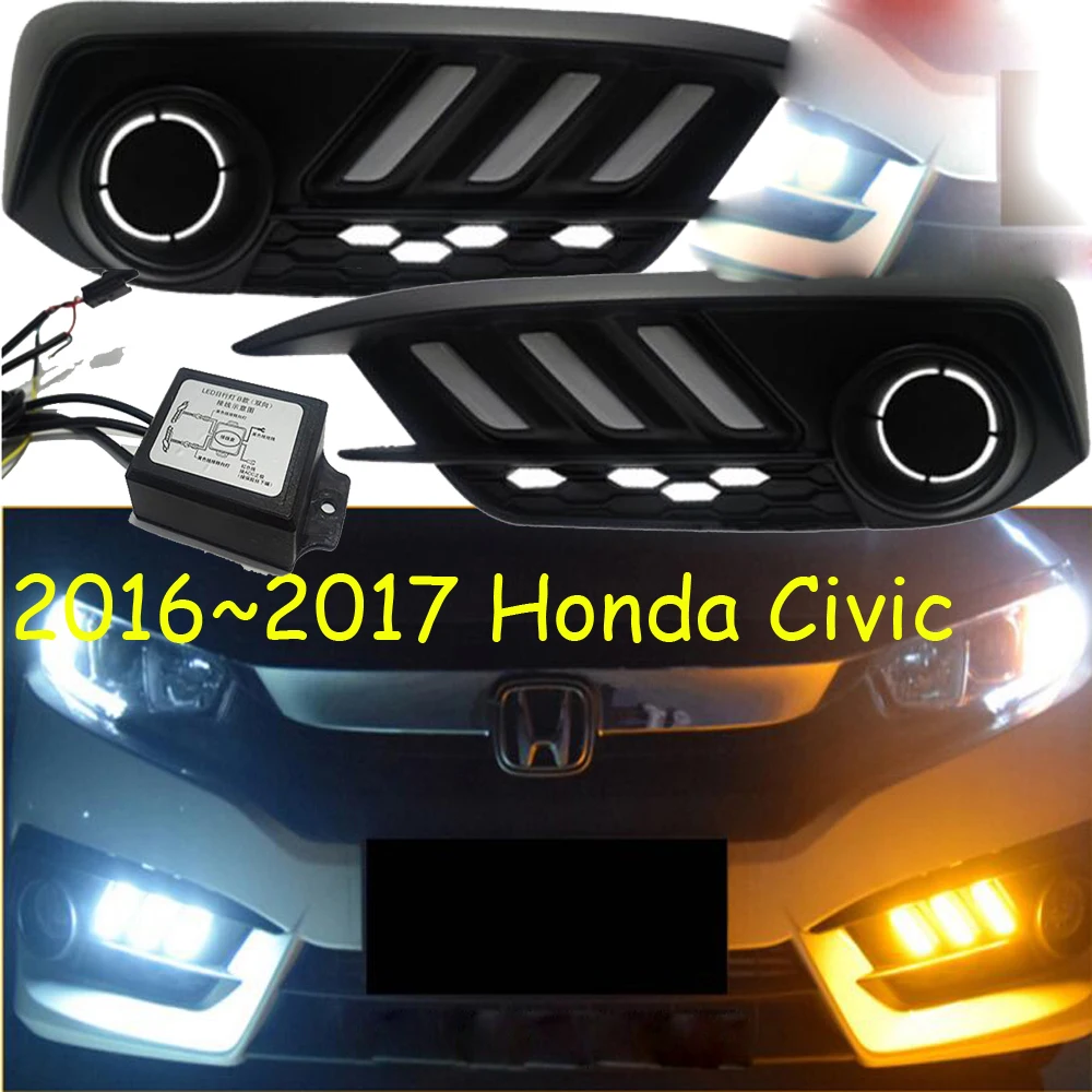 

LED DRL Daytime Running Lights For Civic 10th 2016 2017 2018 Turning Signal Yellow Accessories with Fog Lamp Brio BR-V URV