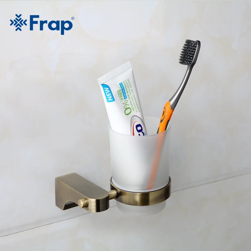 

Frap new Antique Style Bronze Surface Cup Holder with Glass Cups Bathroom Accessories fixtures Toothbrush Tooth Cup holder F1406