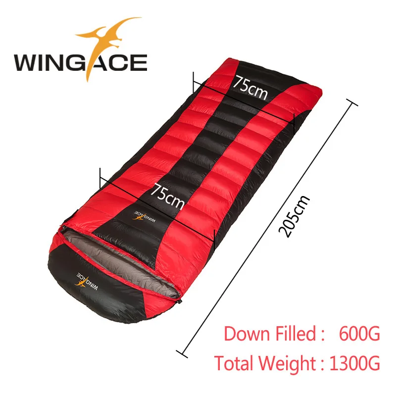 WINGACE Fill 600 г 1000 г Сверхлегкий портативный конверт, спальный мешок на гусином пуху, 3 сезона, спальный мешок для туризма - Цвет: Красный