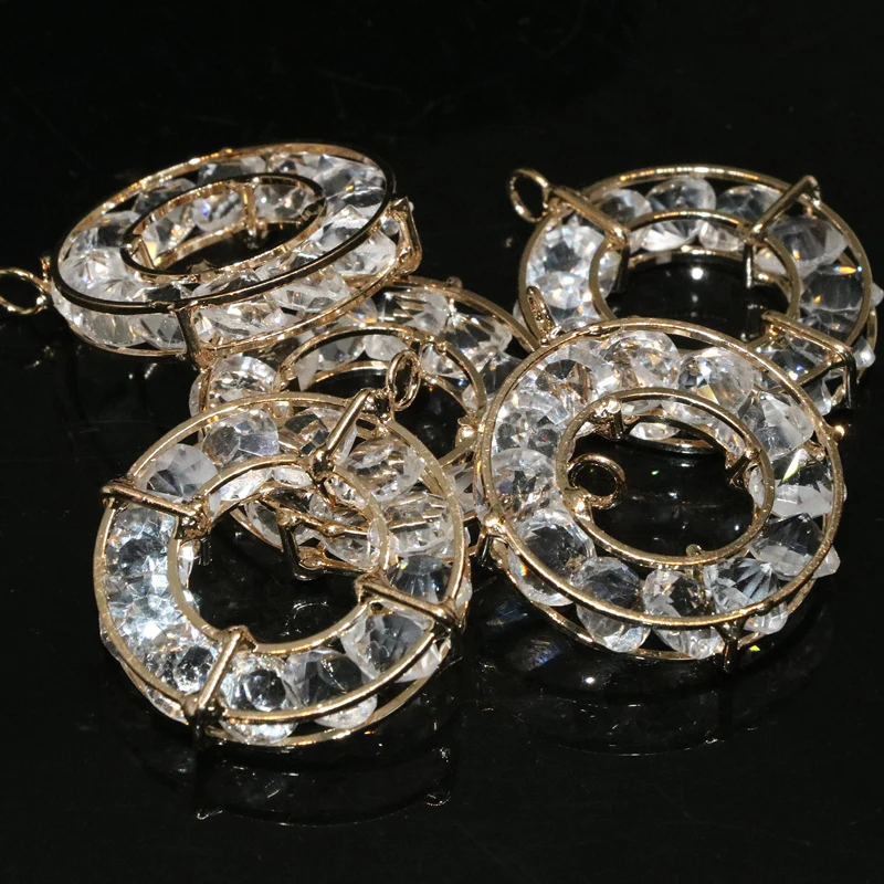 

Fashion rhinestone beads crystal pendants copper plated arc circle cage 30mm 50mm diy jewelry 2/pcs B890