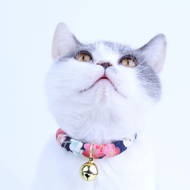Японский Стиль вышивкой Кошка Белл Воротник 1 шт. Cat ошейник регулируемая