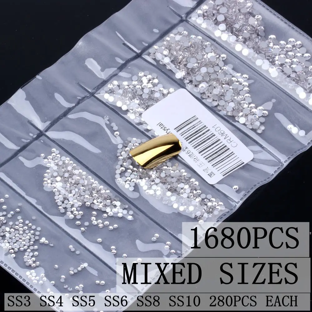 Clear ss3-10 1680pcs Супер Блестящий SS3-SS30 хрустальные стразы AB с плоской задней частью Стразы для ногтей 3D не горячей фиксации украшения для ногтей DIY стеклянный маникюр - Цвет: Clear ss3-10 1680pcs