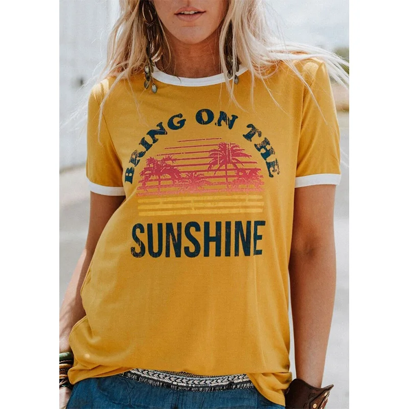 Женская футболка большого размера летняя с коротким рукавом Bring On The Sunshine женская