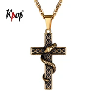 kpop cross necklace religious jewelry stainless steel gold color snake serpent crucific cross pendant necklace for men p2861