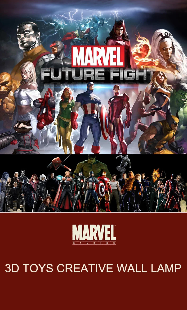 Marvel Мстители Капитан Америка Железный человек светодиодный прикроватный спальня гостиная 3D креативный настенный светильник украшенный ночник
