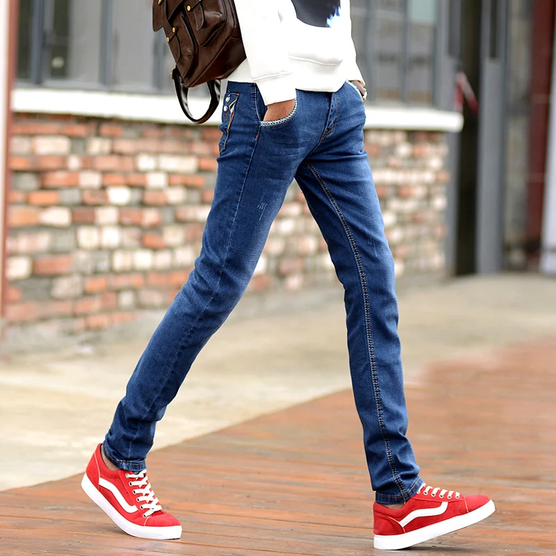 

Mens Jeans Blue Pant 2018 Spring Winter Full Length Denim Trousers Pockets Style Solid Male Slim Fit Pencil Pants 2036