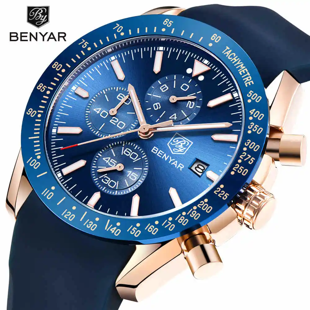 BENYAR Reloj Mujer мужские кварцевые часы с силиконовым ремешком водонепроницаемые