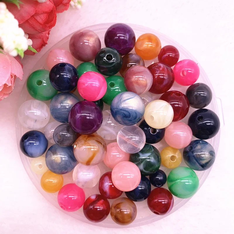Новые цветные круглые акриловые бусины золотого порошка 8 10 12 14 мм свободные для
