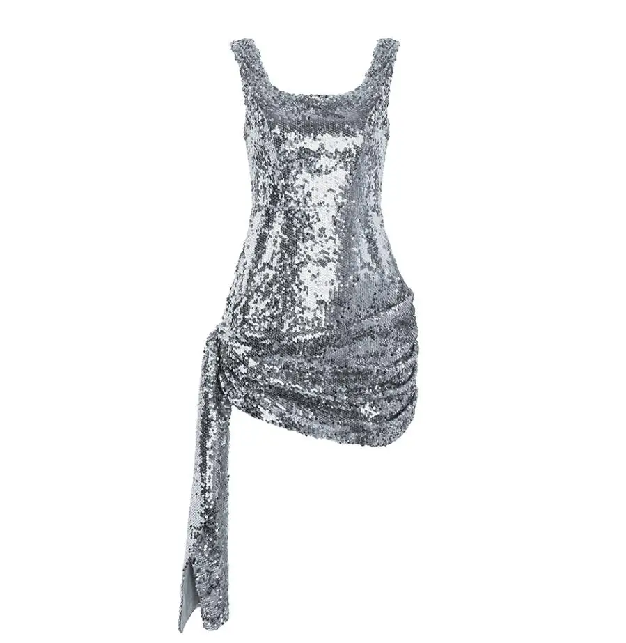 Silver Женские пикантные блестки красные, серебристые, черные вечерние платья женские дизайнерские Элегантные мини Вечерние платья Vestido de fiesta - Color: Silver