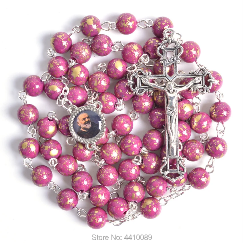 Модный религиозный круглый светильник фиолетовые акриловые бусины St Pio четки ожерелье