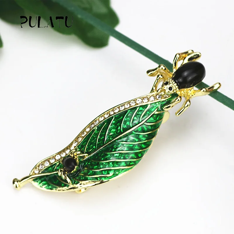 Pulatu New Arrival Brooches Women Spider With Green Leaf Fashion Brooch Animal Design Adornment 55*18mm Women's Cute | Украшения и