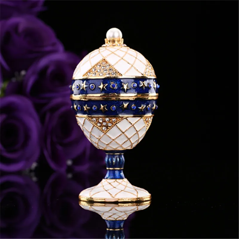 

QIFU New Arrive White and Blue Faberge Egg Trinket Boxe for Home Decor