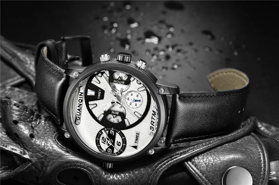 Relogio masculino GUANQIN Роскошные Мужские Спорт Множественный часовой пояс Многофункциональный Кварцевые часы классические мужские ретро кожа наручные часы