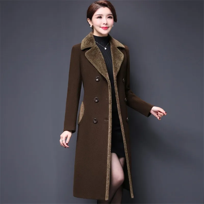 Deep Coffee color Осень-зима, Женская шерстяная куртка, пальто, плюс размер, Женская шерстяная одежда среднего возраста, верхняя одежда, плотные теплые пальто IOQRCJV Q011 - Цвет: Deep Coffee color