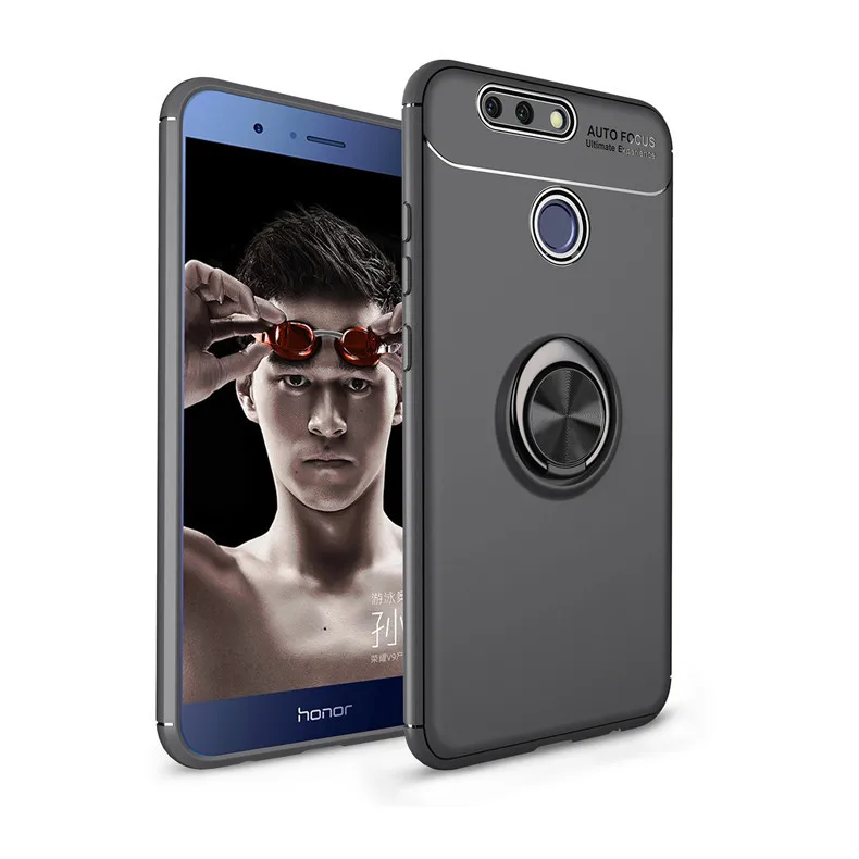Черный Чехол для huawei Honor 8 Pro, чехол для Honor 8 Pro, чехол для телефона с магнитным кольцом на палец, задняя крышка для huawei Honor V9 - Цвет: Черный