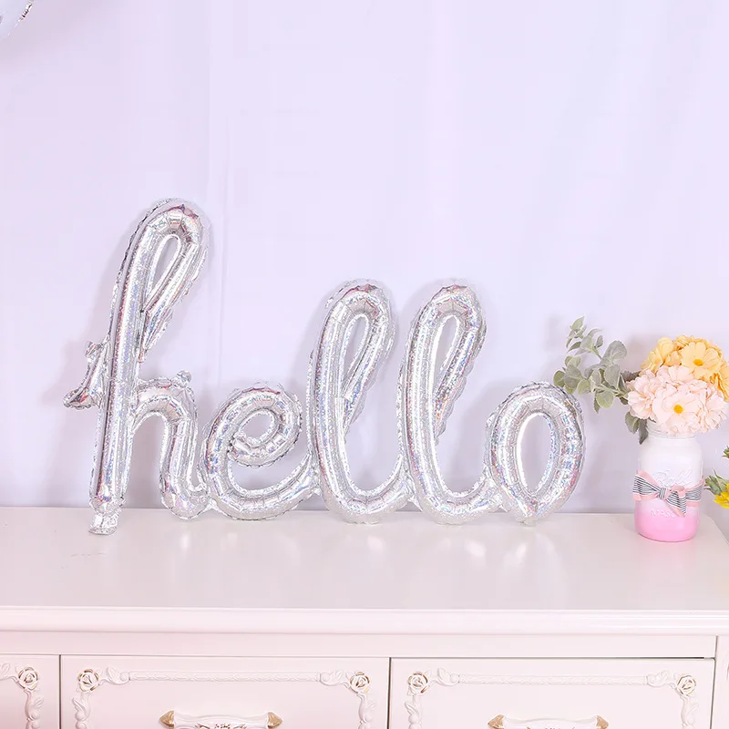 laser Hello Вечерние воздушные шары большого размера Hello 100 дней на день рождения, юбилей, вечерние украшения на свадьбу, праздничные вечерние принадлежности - Цвет: laser Hello