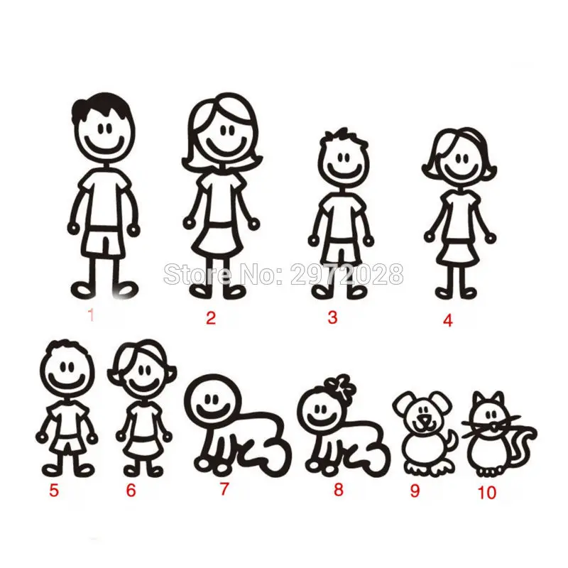 

10 x New Family Member Decorative Reflective Creative Auto Decal Cartoon Car Sticker Bumper Body Decal Creative Pattern Vinyl