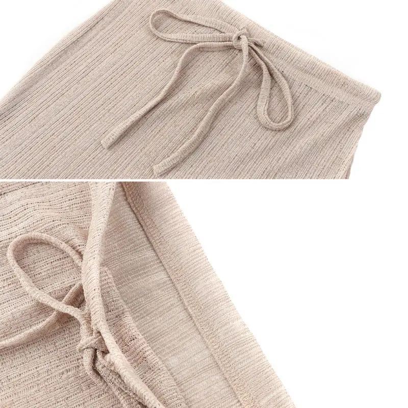 1 Set Women Summer Beach Dress Sexy See Through Bodycon Halter Bikini Cover-up Knitted Bandage Beachwear Mini 2019 | Женская одежда