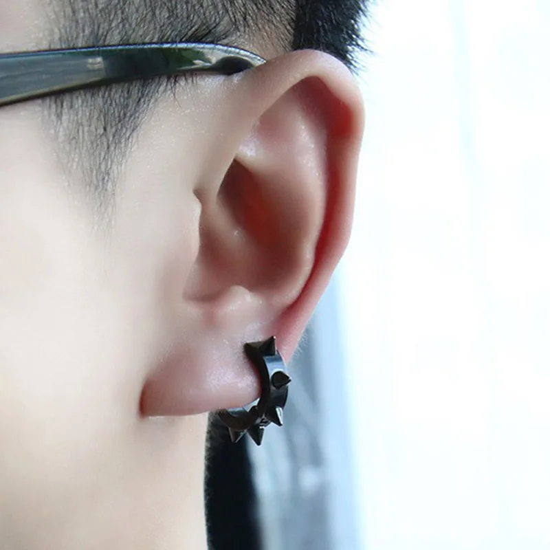 EH-011 хип-хоп небольшой Серьги-кольца Нержавеющая сталь Панк Байкер серьги