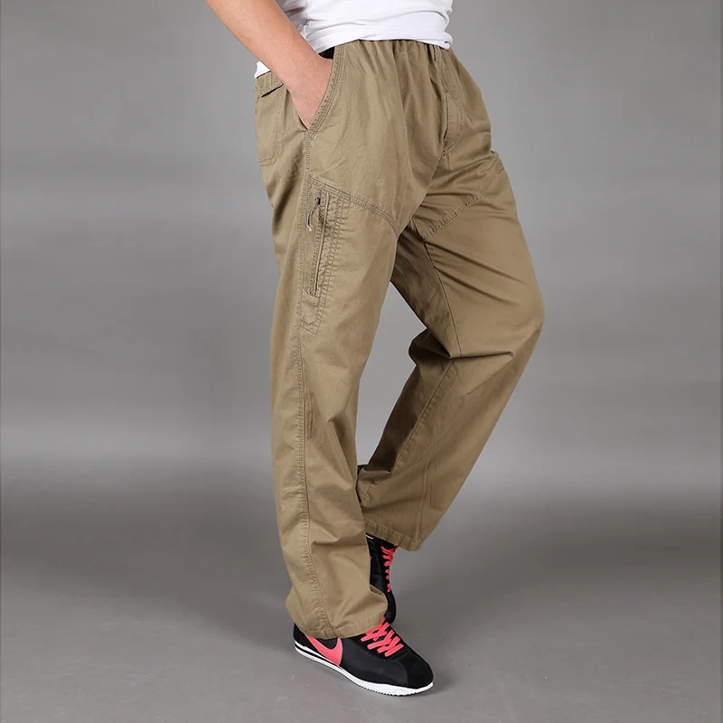 

Plus size men cotton cargo pants 150kg 6XL Elastic Waist trousers male long trousers straight Military Multiple pockets pants