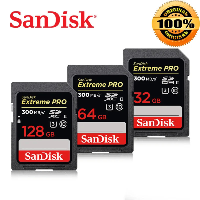 SanDisk, 300 МБ/с./с, класс 10, высокоскоростная sd-карта, 32 ГБ, карта sd, 64 ГБ, для камеры, scheda, sd, Extreme Pro, SDHC, UHS-II, оригинальная карта памяти