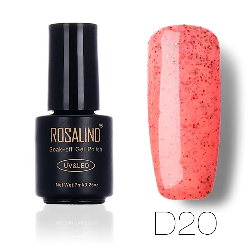 ROSALIND гель 1S черный флакон 7 мл Конфеты Bling D01-24 гель лак для ногтей Дизайн ногтей УФ и светодиодный отмачиваемый Гель-лак для маникюра Полупостоянный - Цвет: D20