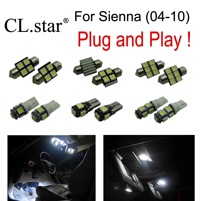 

13 шт. X Бесплатная доставка ксенон белый для Toyota для Sienna светодиодные лампы Интерьер свет комплект (2004-2010)