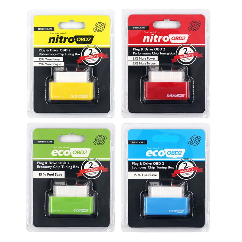 Новая экономия топлива 15% ECO OBD2& Nitro OBD2 автомобильный экономичный чип-тюнинговый ящик Plug& Drive для Автомобили, работающие на бензине более низкий уровень топлива