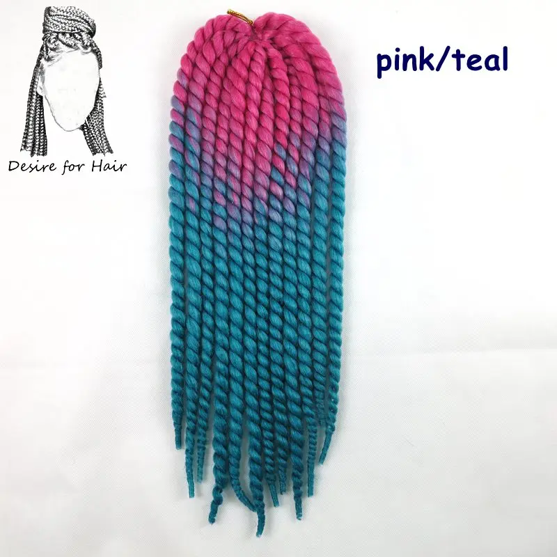 T1B/синий Desire for hair, 1 упаковка, 120 грамм, 12 прядей, синтетические Гавана, крученые волосы, Омбре, два тона, 3 цвета, вязанные крючком косички, волосы для наращивания - Цвет: T1B/синий