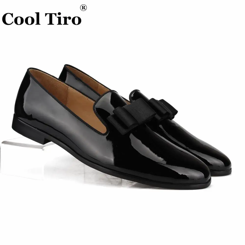 Cool Tiro Black Patent leather Loafers Men's Dress Shoes Moccasins Slippers Silk Bow tie Formal Wedding Business Casual Flats | Обувь