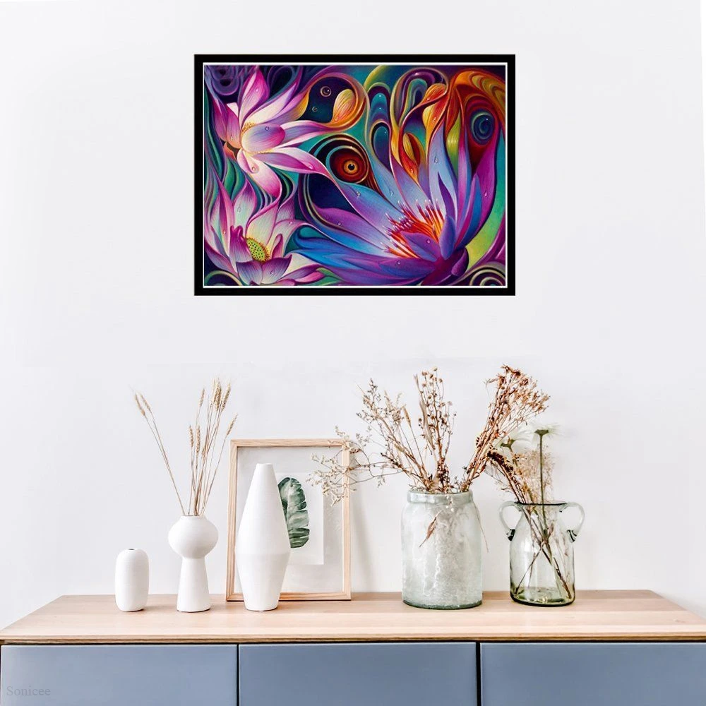 5D алмазная абстрактная картина лотоса Цветочная вышивка крестиком рукоделие 3d