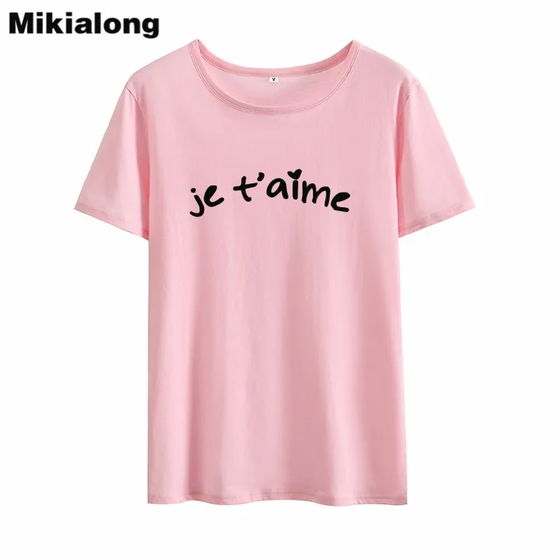 Футболка Mikialong Je T'aime женская с принтом лето 2018 свободная футболка коротким