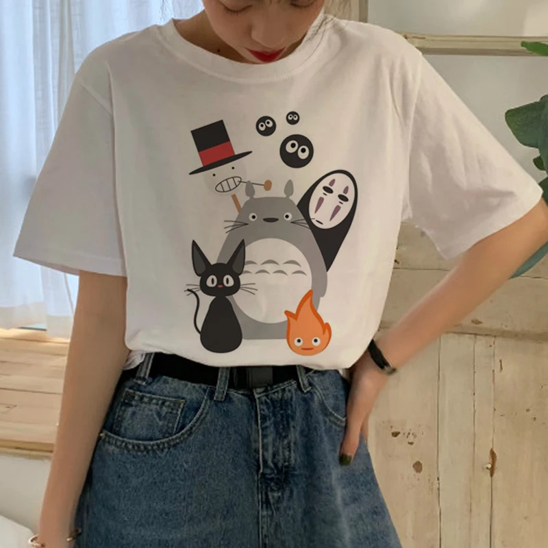 Милая футболка Totoro Studio Ghibli, Женская Футболка Harajuku Ullzang, модная футболка в стиле аниме 90 s, футболки с забавными рисунками, женские футболки