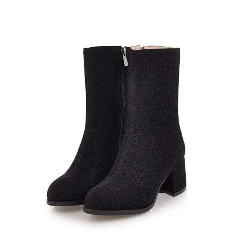winter New pattern fashion Round head black sexy Elastic force Thin leg Boots Square following Add wool Keep warm Women Boots
