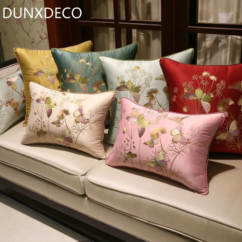 Dunxdeco Наволочка на подушку Декоративная Подушка Чехол современный простой бабочка Флора класса люкс с вышивкой домашний диван