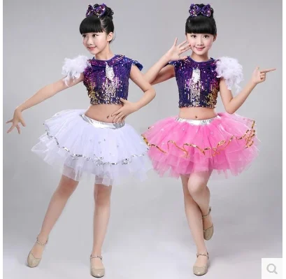 

New Girls Jazz Dance Costumes Kids Sequins Hip-hop Dance Costume Stage Children Modern Ballroom Dance Dress Dance Wear 34