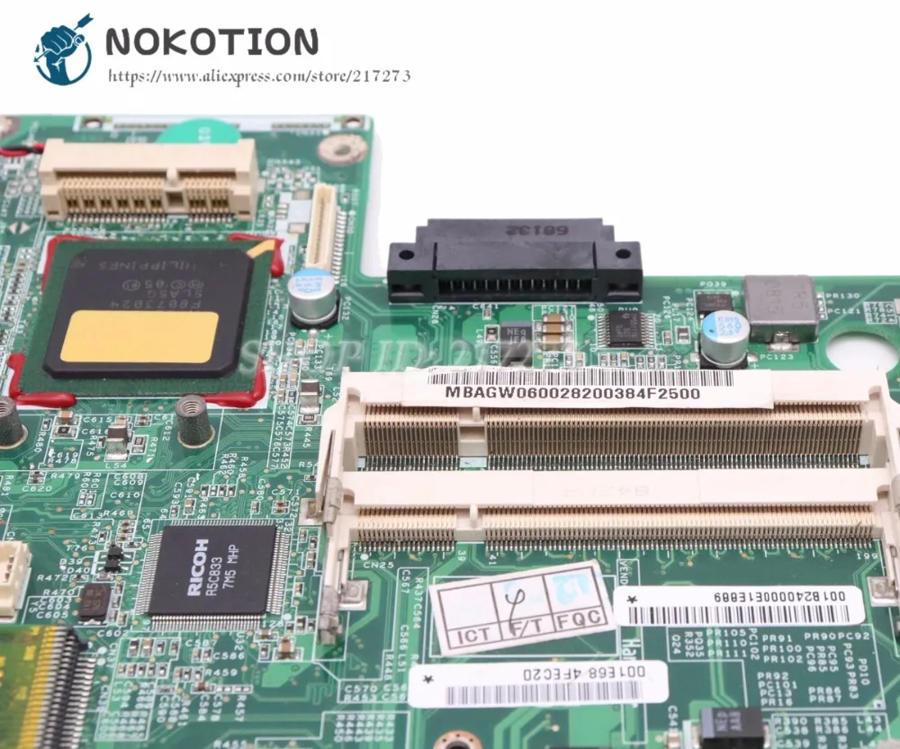 Материнская плата NOKOTION для ноутбука Acer aspire 5920G MBAGW06002 DA0ZD1MB6F0 MBAGW06001 PM965 DDR2 с